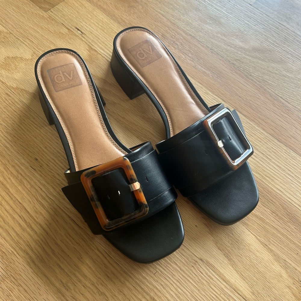 DV by Dolce Vita Black and Brown Mules with Minimalist Design